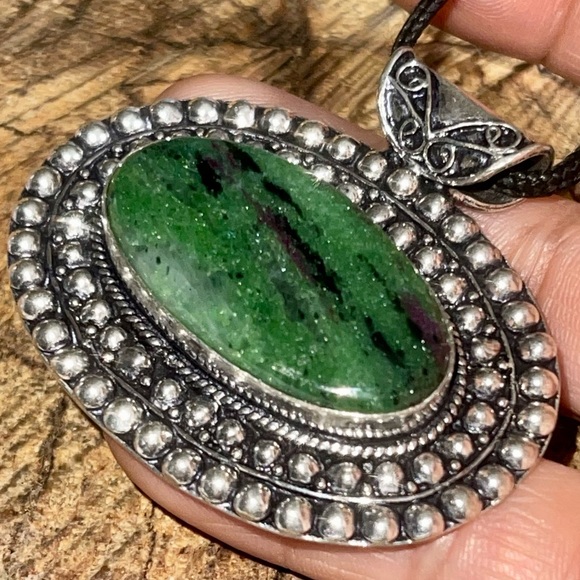 Ruby Zoisite Pendant 1 7/8”x2” - Picture 3 of 10